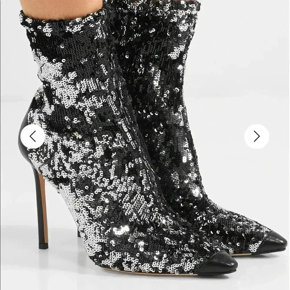Jimmy Choo Sz 10 1/2 Ricky 100 black/silver Sequence Booties - Picture 2 of 9